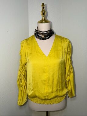 Women’s Satin V-Neck Ruched Sleeve Top